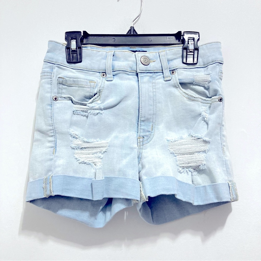 Aeropostale High Rise High-Waisted Midi Distressed Blue Jean Shorts Jorts